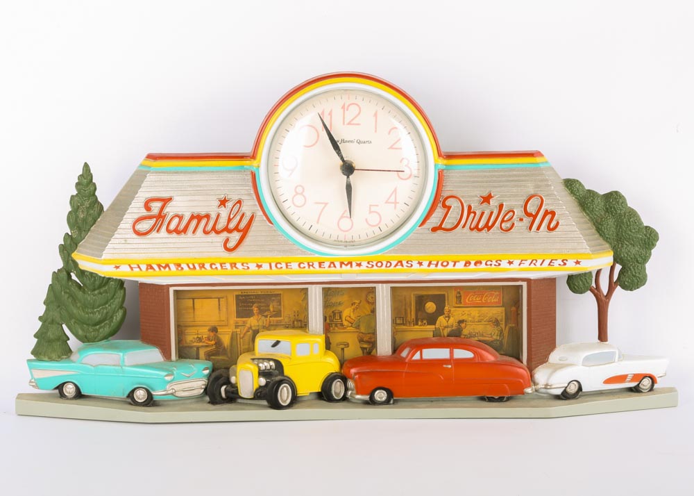 Vintage Molded Plastic "Family Drive-In" Clock