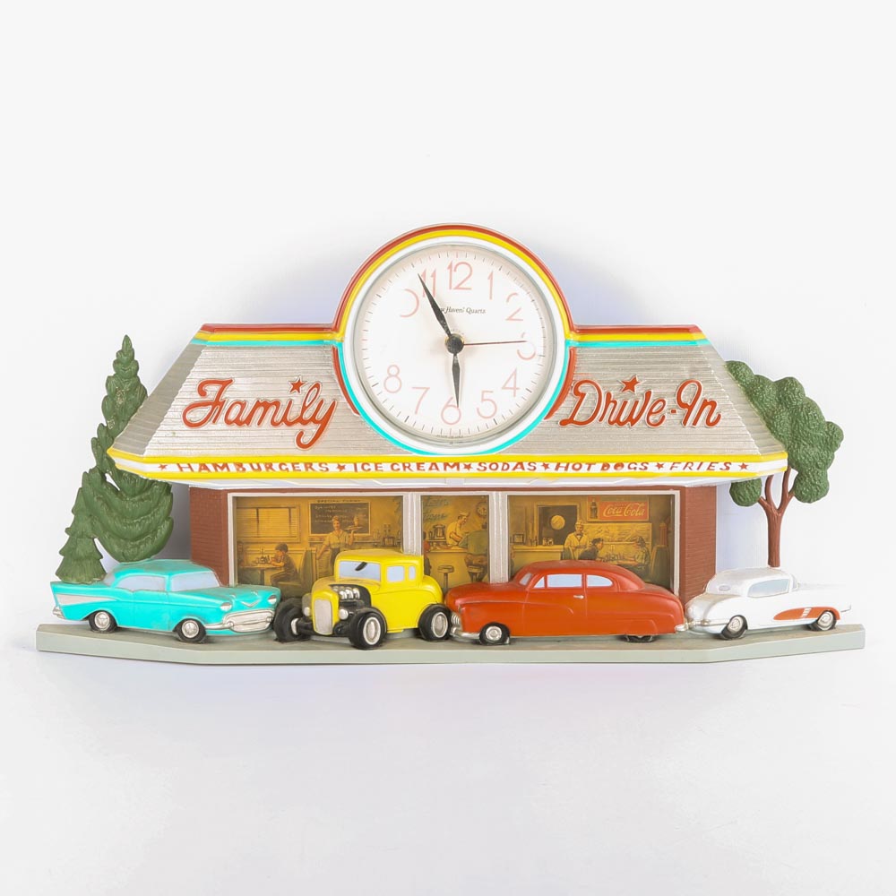 Vintage Molded Plastic "Family Drive-In" Clock