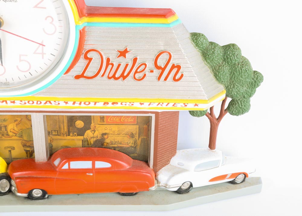 Vintage Molded Plastic "Family Drive-In" Clock