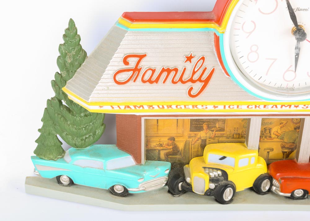 Vintage Molded Plastic "Family Drive-In" Clock