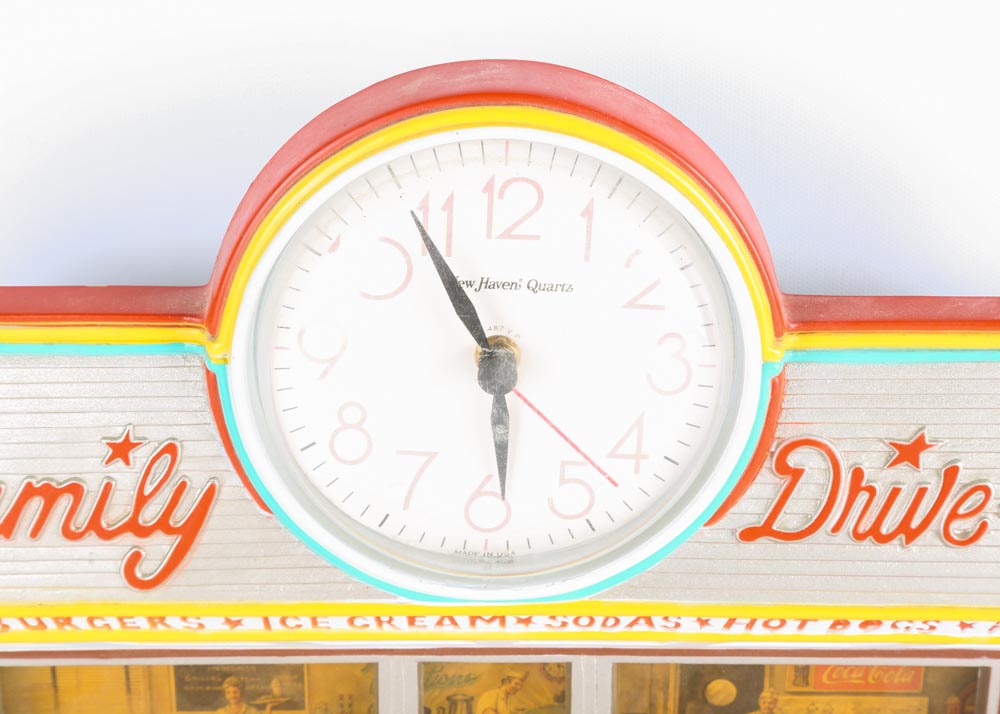 Vintage Molded Plastic "Family Drive-In" Clock