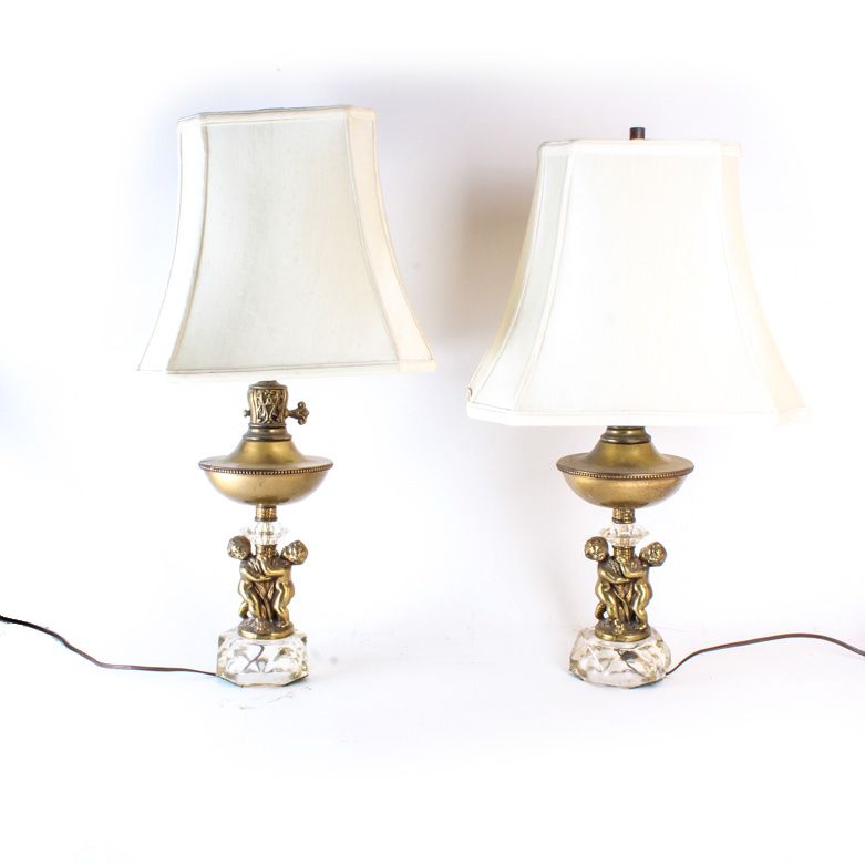 Pair of Vintage Table Lamps with Cherubs