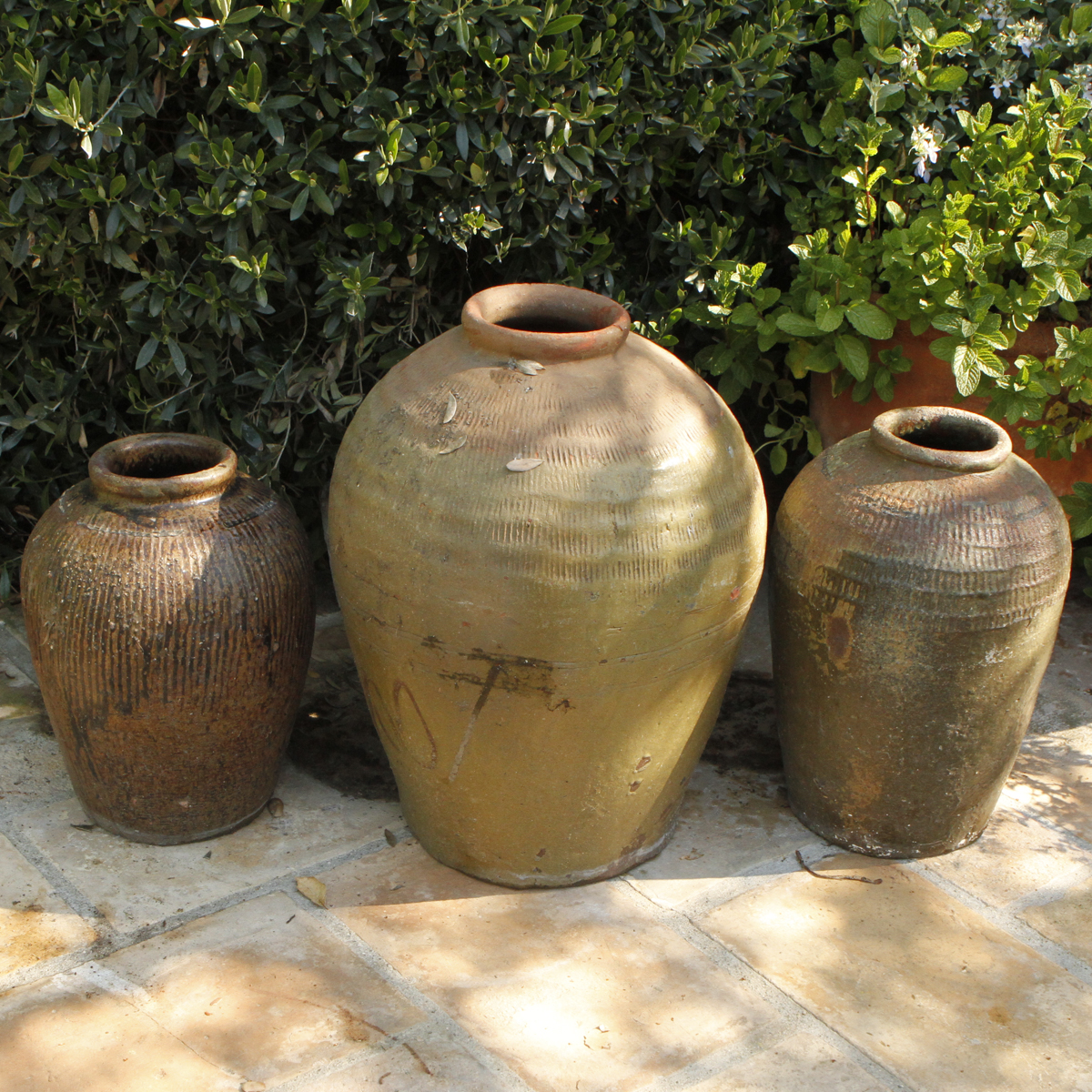 Three Outdoor Pottery Vases