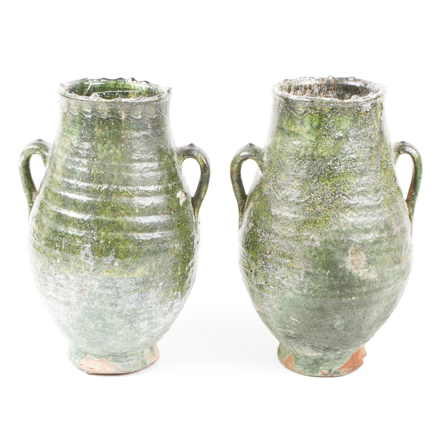 Pair of Green Pottery Vases