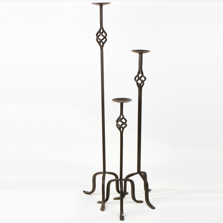 Three Wrought Iron Candlestick Holders