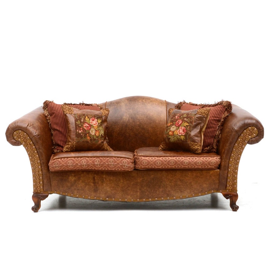 Zimmerman Furniture Brown Leather and Fabric Upholstered Loveseat