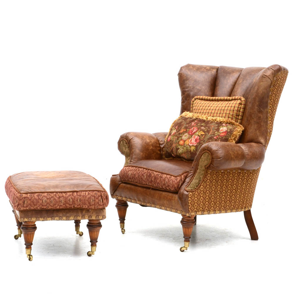 Zimmerman Furniture Brown Leather Over-Stuffed Chair and Ottoman