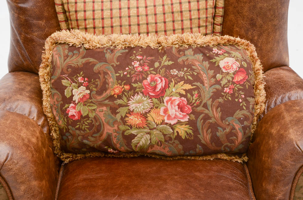 Zimmerman Furniture Brown Leather Over-Stuffed Chair and Ottoman