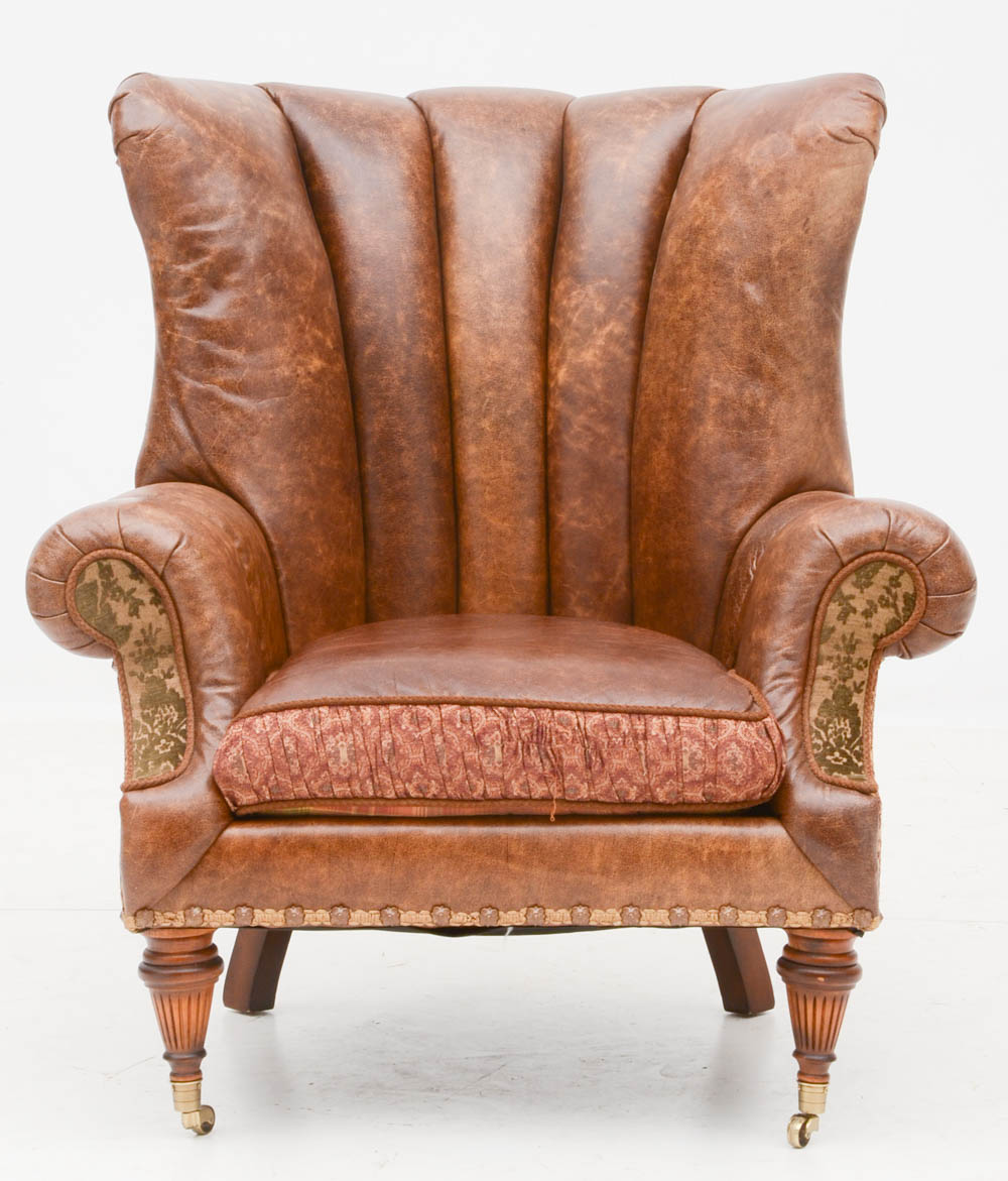 Zimmerman Furniture Brown Leather Over-Stuffed Chair and Ottoman