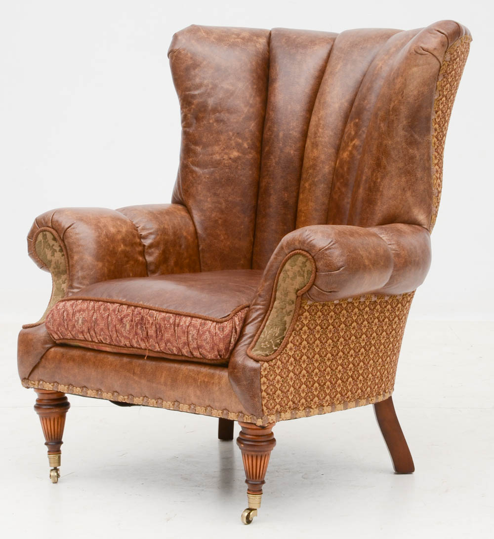 Zimmerman Furniture Brown Leather Over-Stuffed Chair and Ottoman
