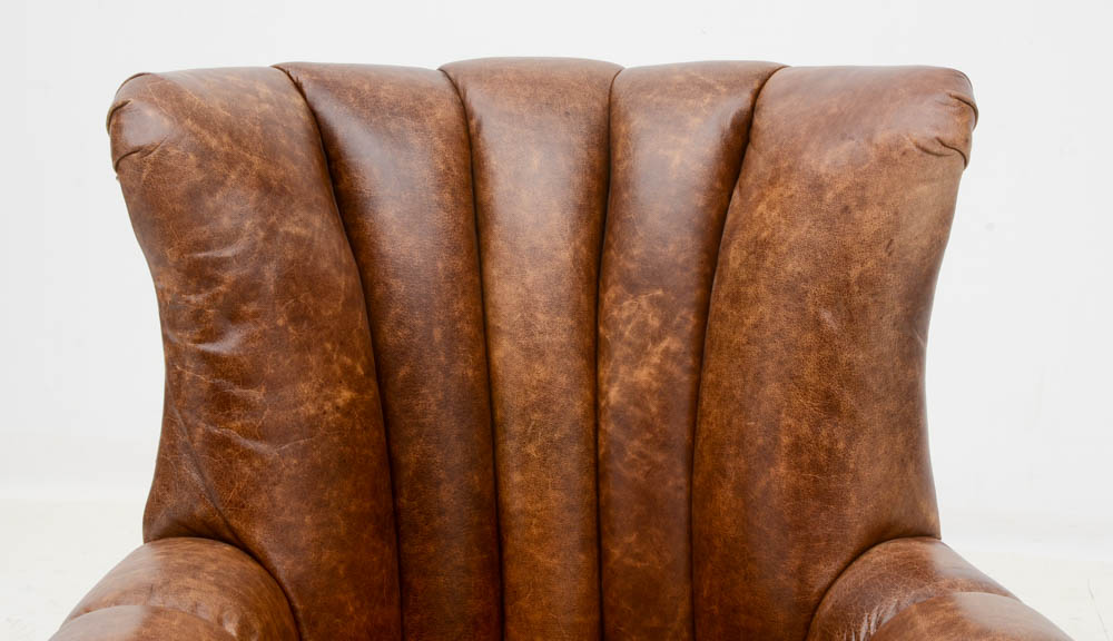 Zimmerman Furniture Brown Leather Over-Stuffed Chair and Ottoman