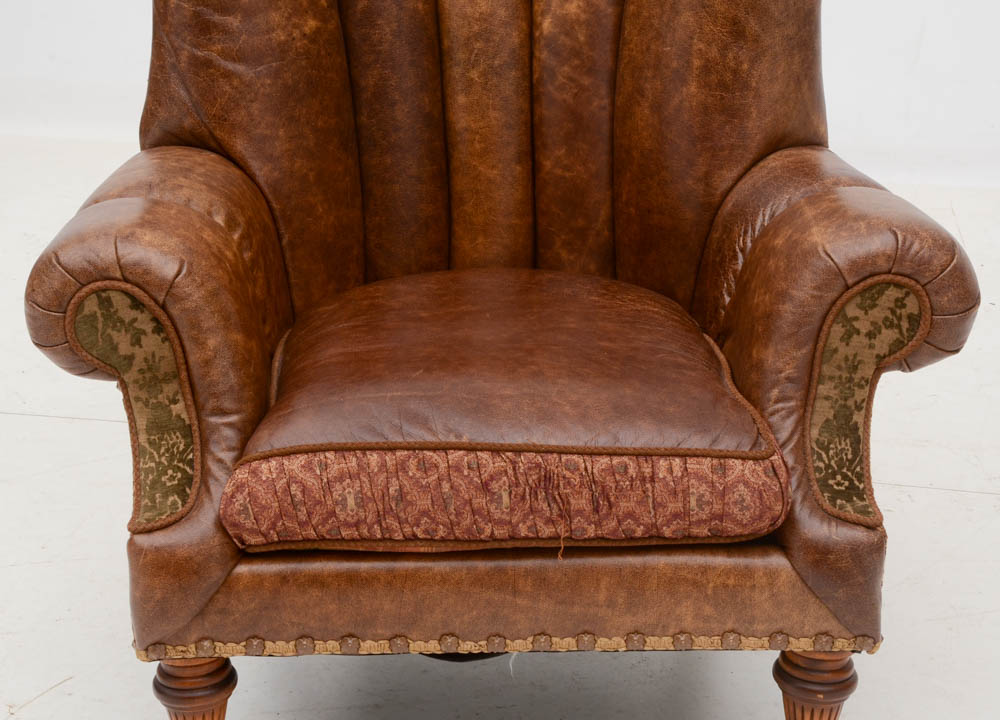 Zimmerman Furniture Brown Leather Over-Stuffed Chair and Ottoman
