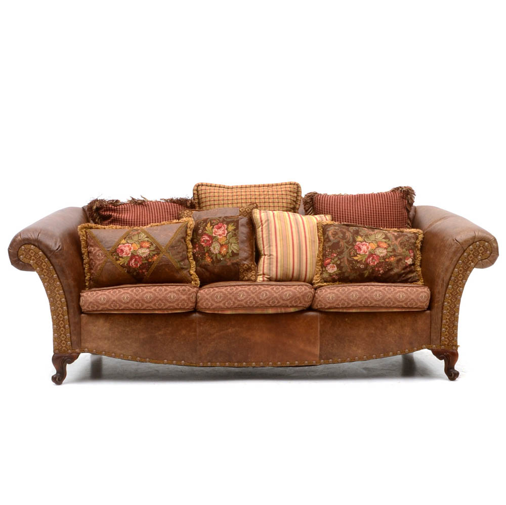 Zimmerman Furniture Brown Leather and Fabric Upholstered Couch