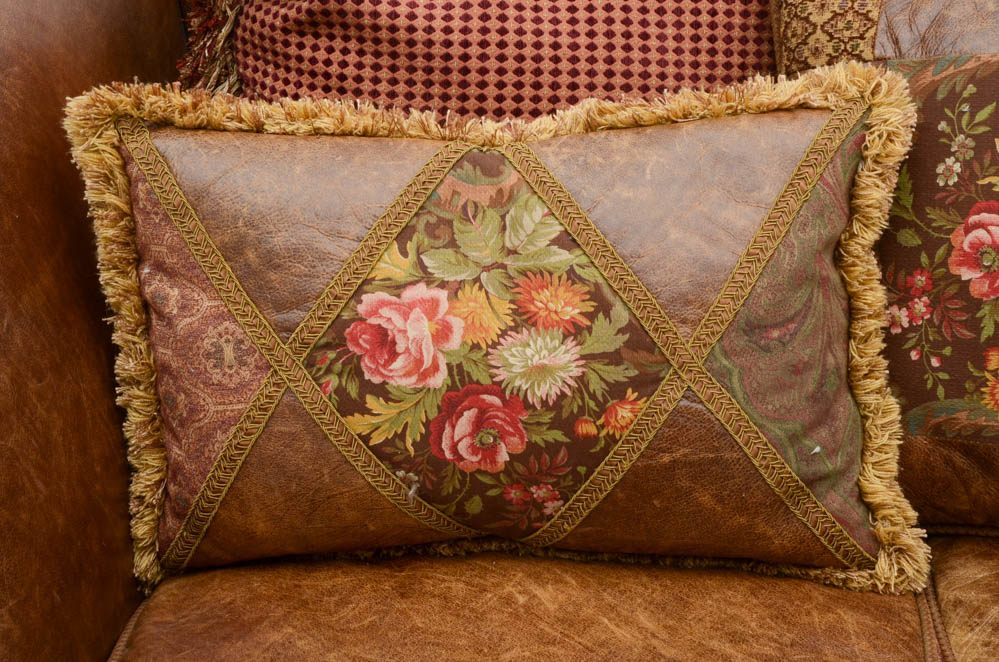 Zimmerman Furniture Brown Leather and Fabric Upholstered Couch