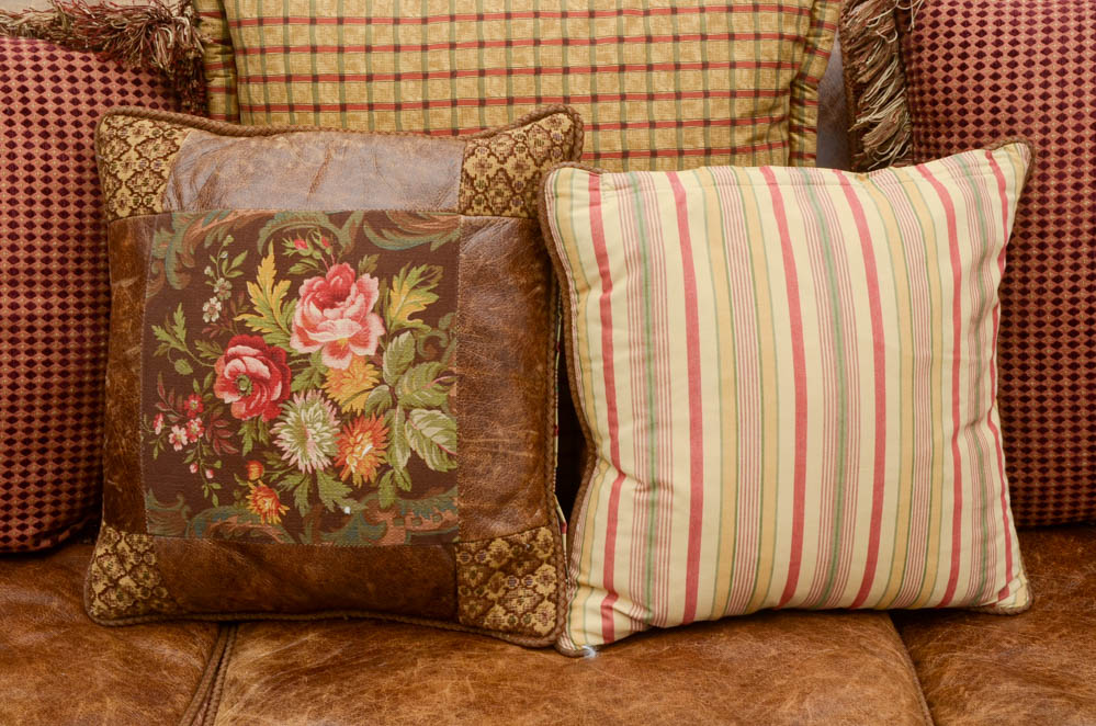 Zimmerman Furniture Brown Leather and Fabric Upholstered Couch