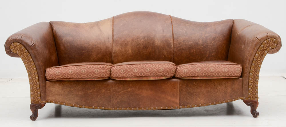Zimmerman Furniture Brown Leather and Fabric Upholstered Couch
