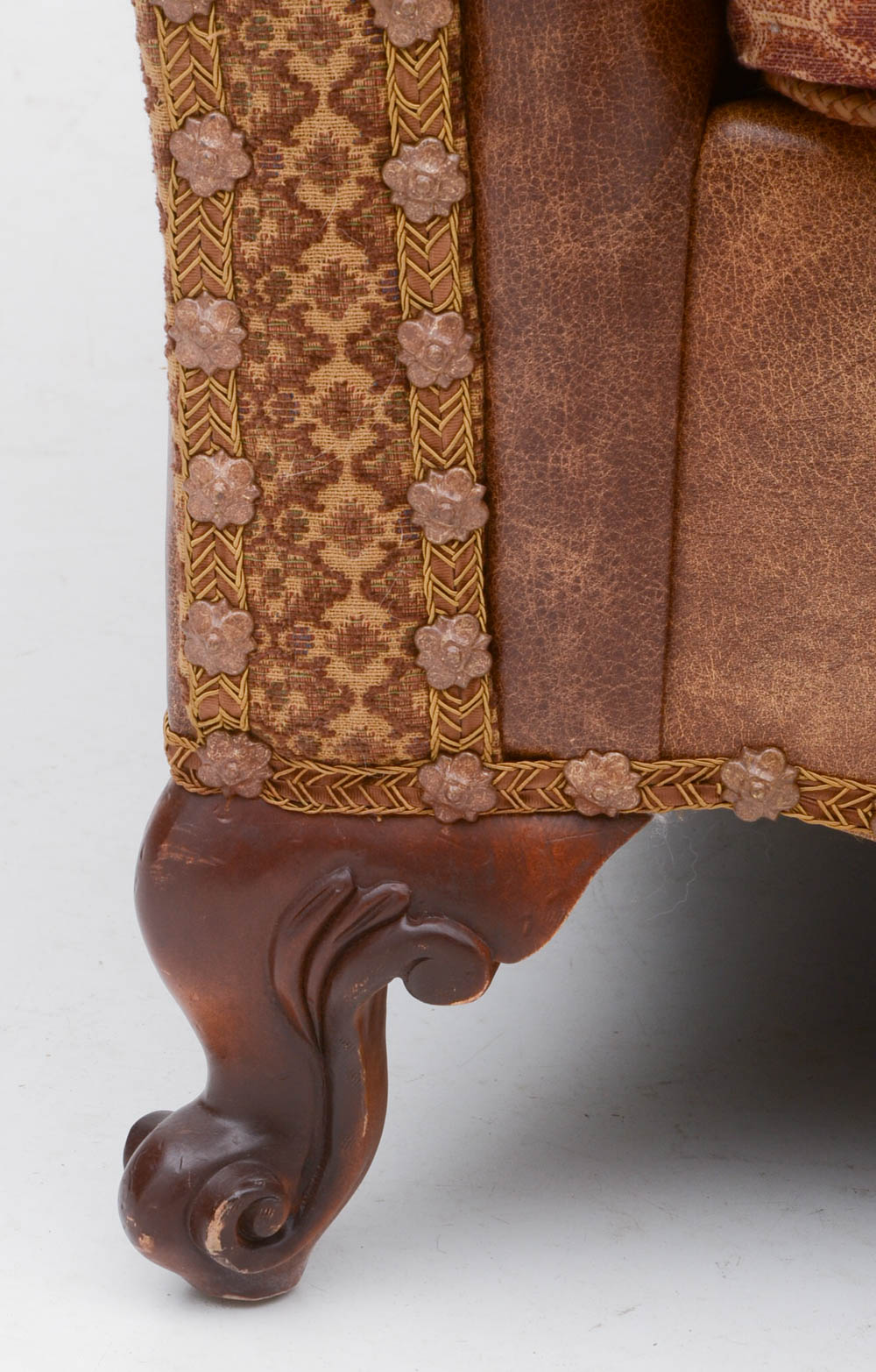 Zimmerman Furniture Brown Leather and Fabric Upholstered Couch