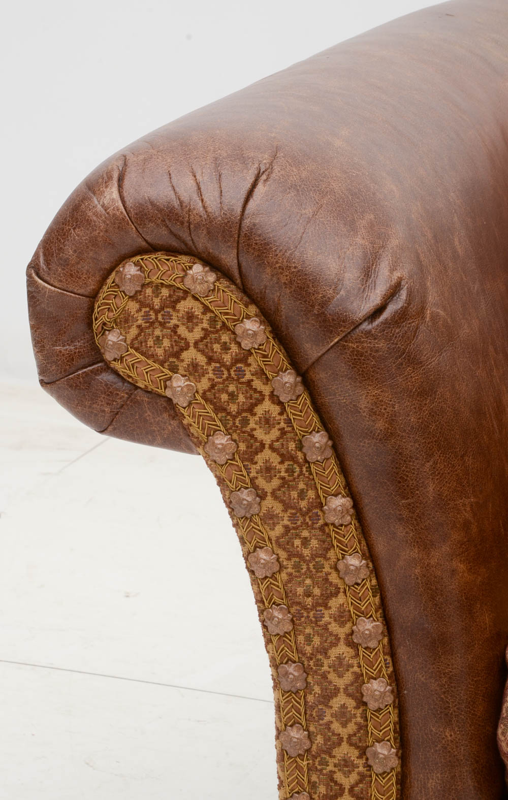 Zimmerman Furniture Brown Leather and Fabric Upholstered Couch