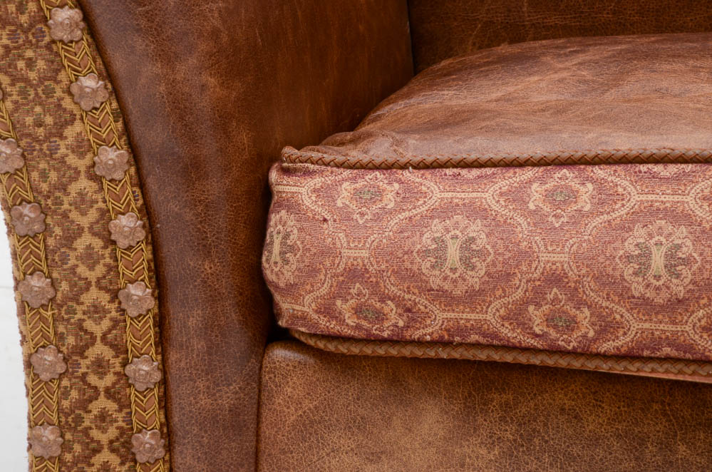 Zimmerman Furniture Brown Leather and Fabric Upholstered Couch