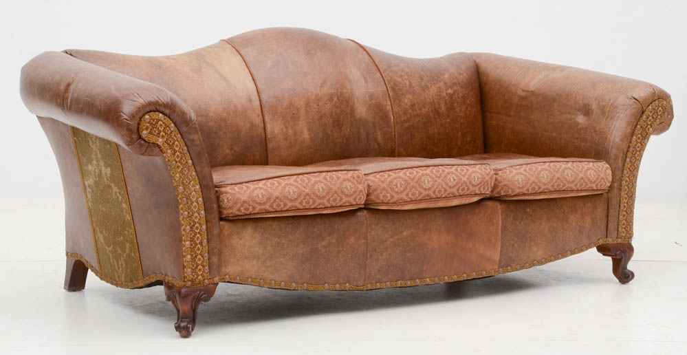 Zimmerman Furniture Brown Leather and Fabric Upholstered Couch