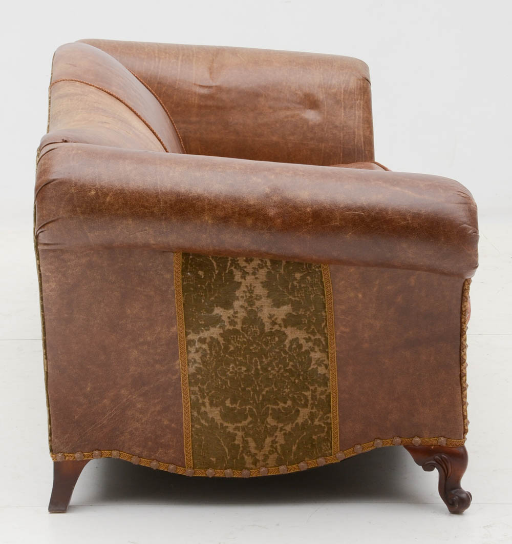 Zimmerman Furniture Brown Leather and Fabric Upholstered Couch