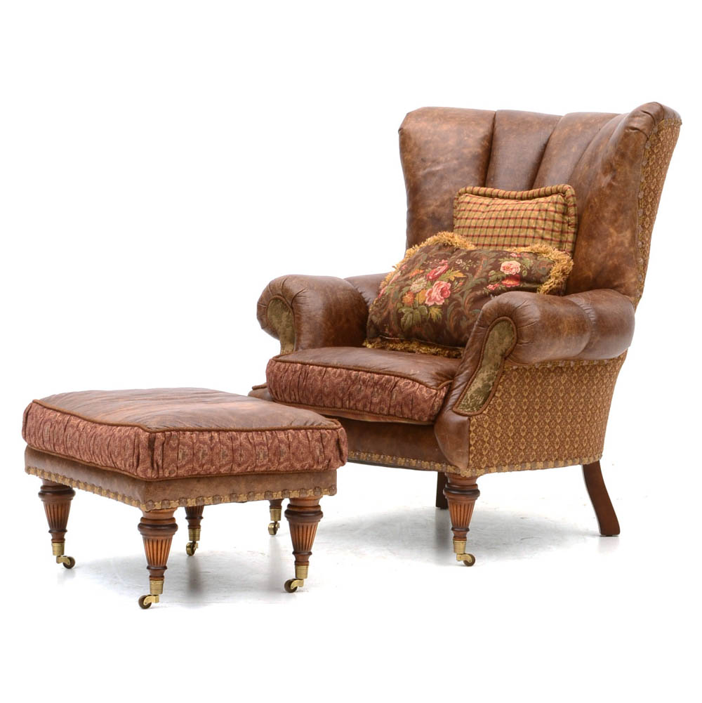 Zimmerman Furniture Brown Leather Over-Stuffed Chair and Ottoman