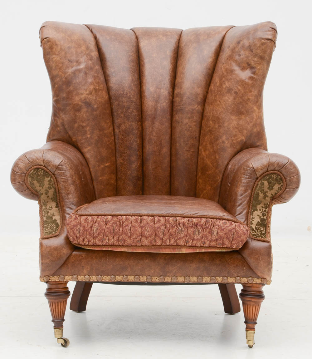 Zimmerman Furniture Brown Leather Over-Stuffed Chair and Ottoman