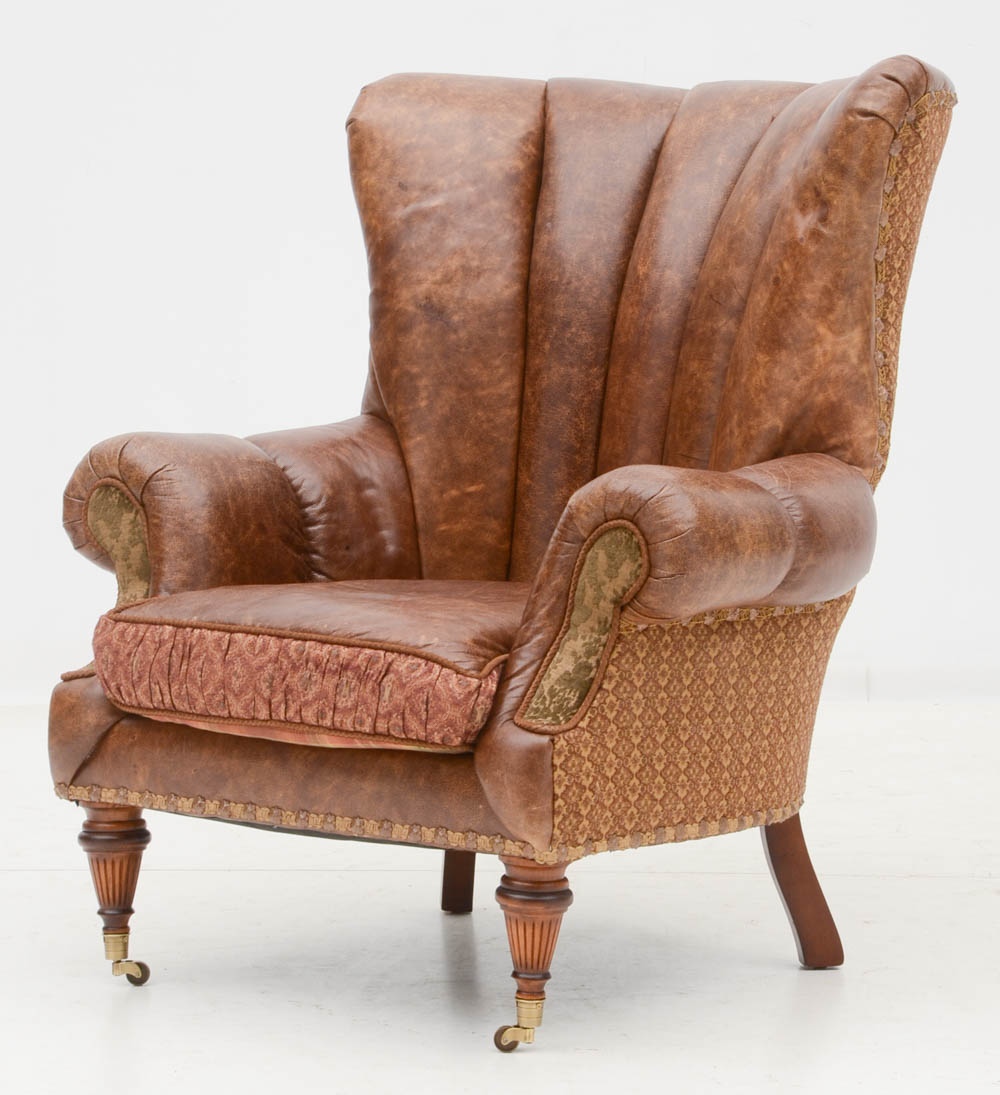 Zimmerman Furniture Brown Leather Over-Stuffed Chair and Ottoman