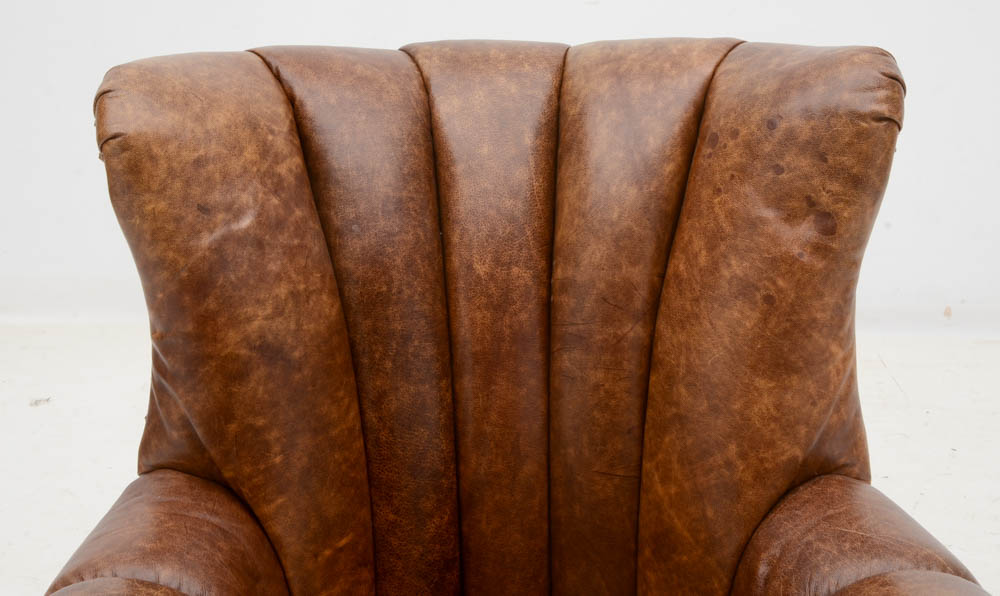 Zimmerman Furniture Brown Leather Over-Stuffed Chair and Ottoman