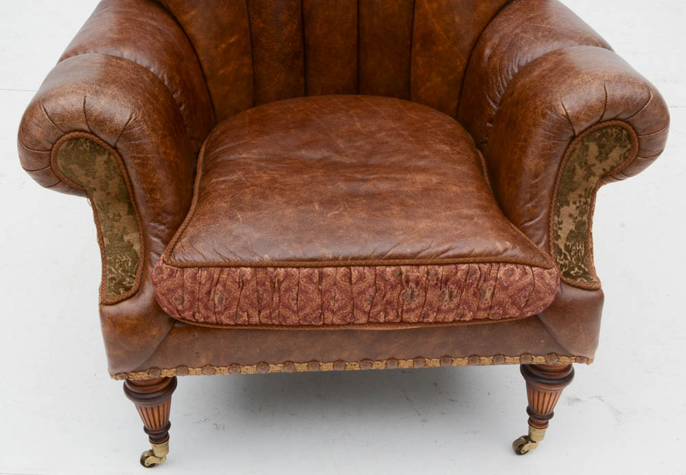 Zimmerman Furniture Brown Leather Over-Stuffed Chair and Ottoman