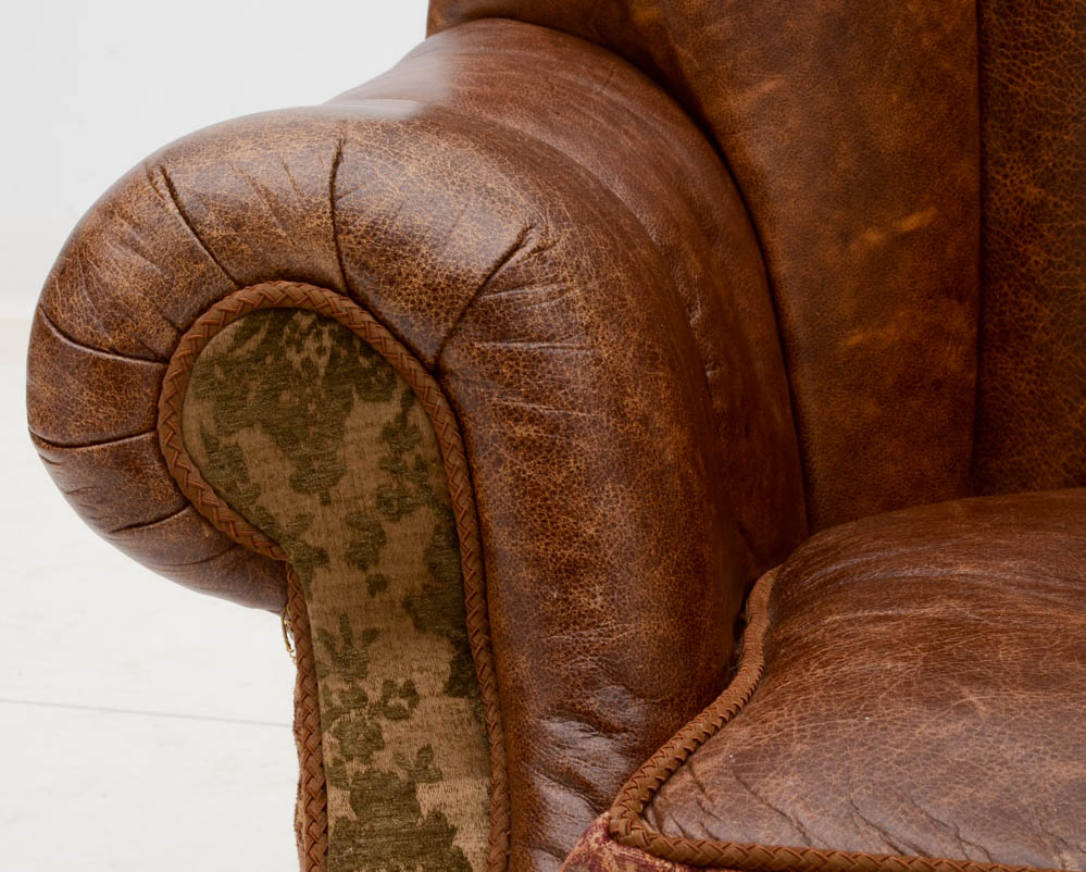 Zimmerman Furniture Brown Leather Over-Stuffed Chair and Ottoman