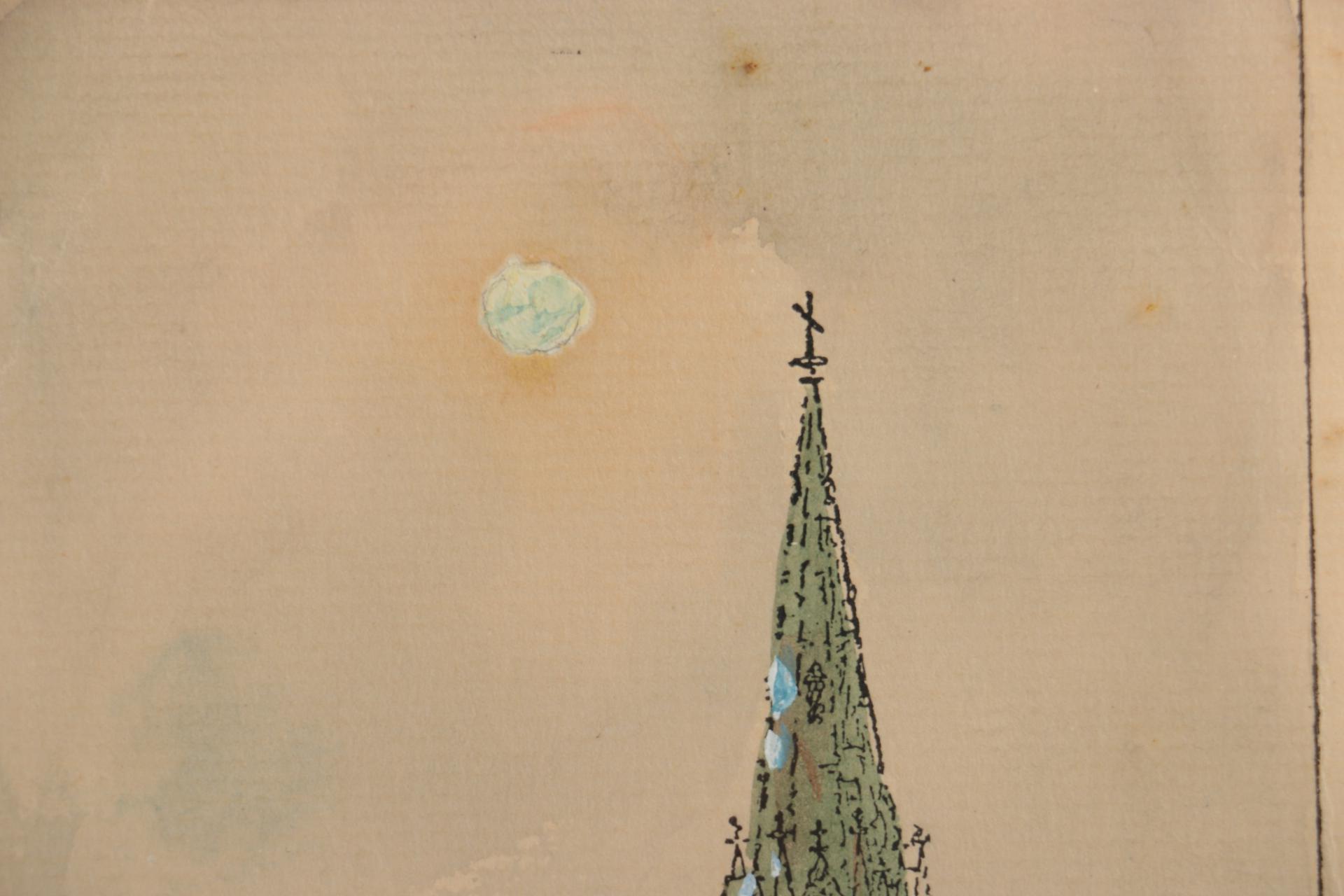 J. Russell Mixed Media Painting of Cathedral