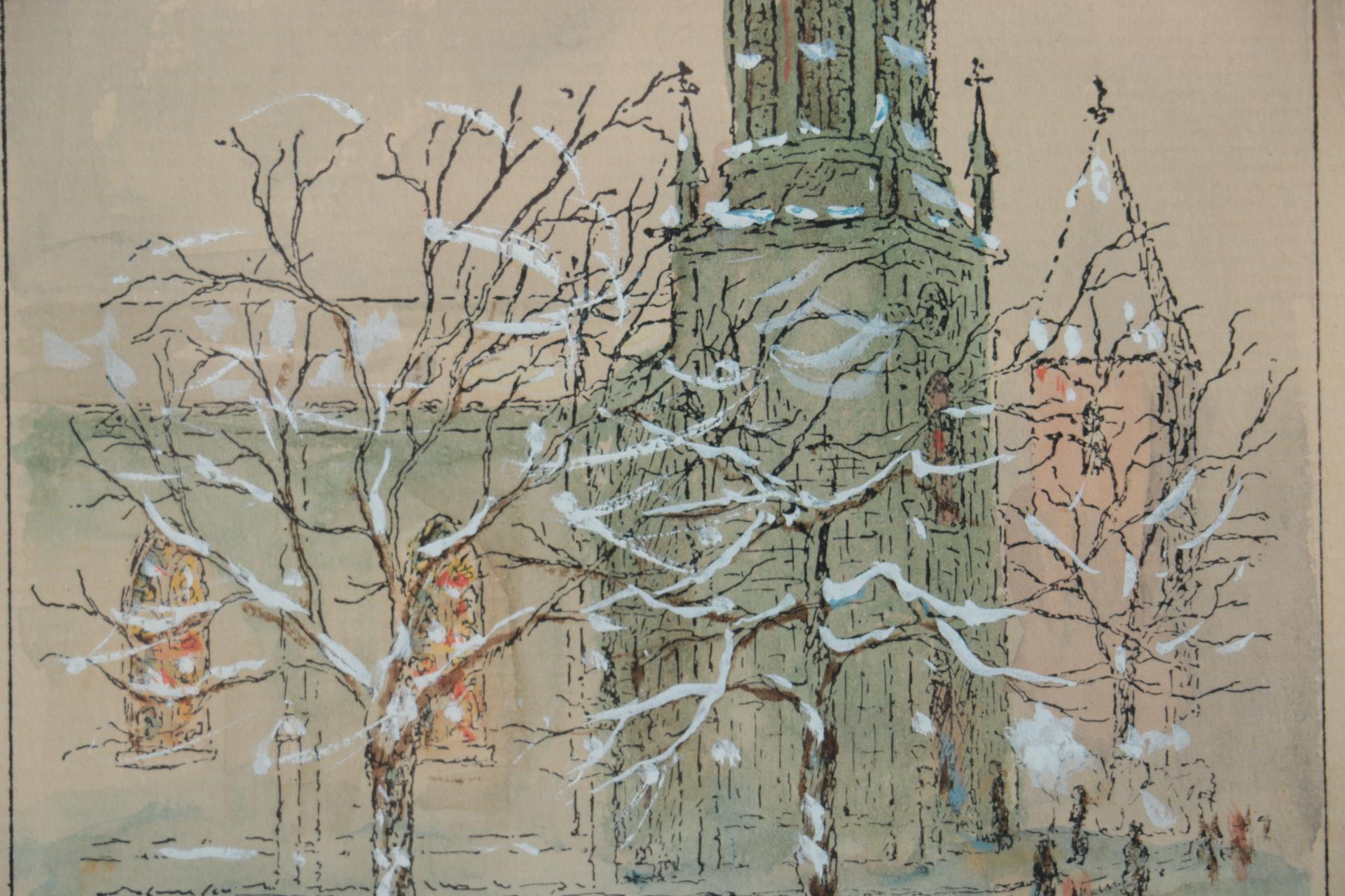 J. Russell Mixed Media Painting of Cathedral