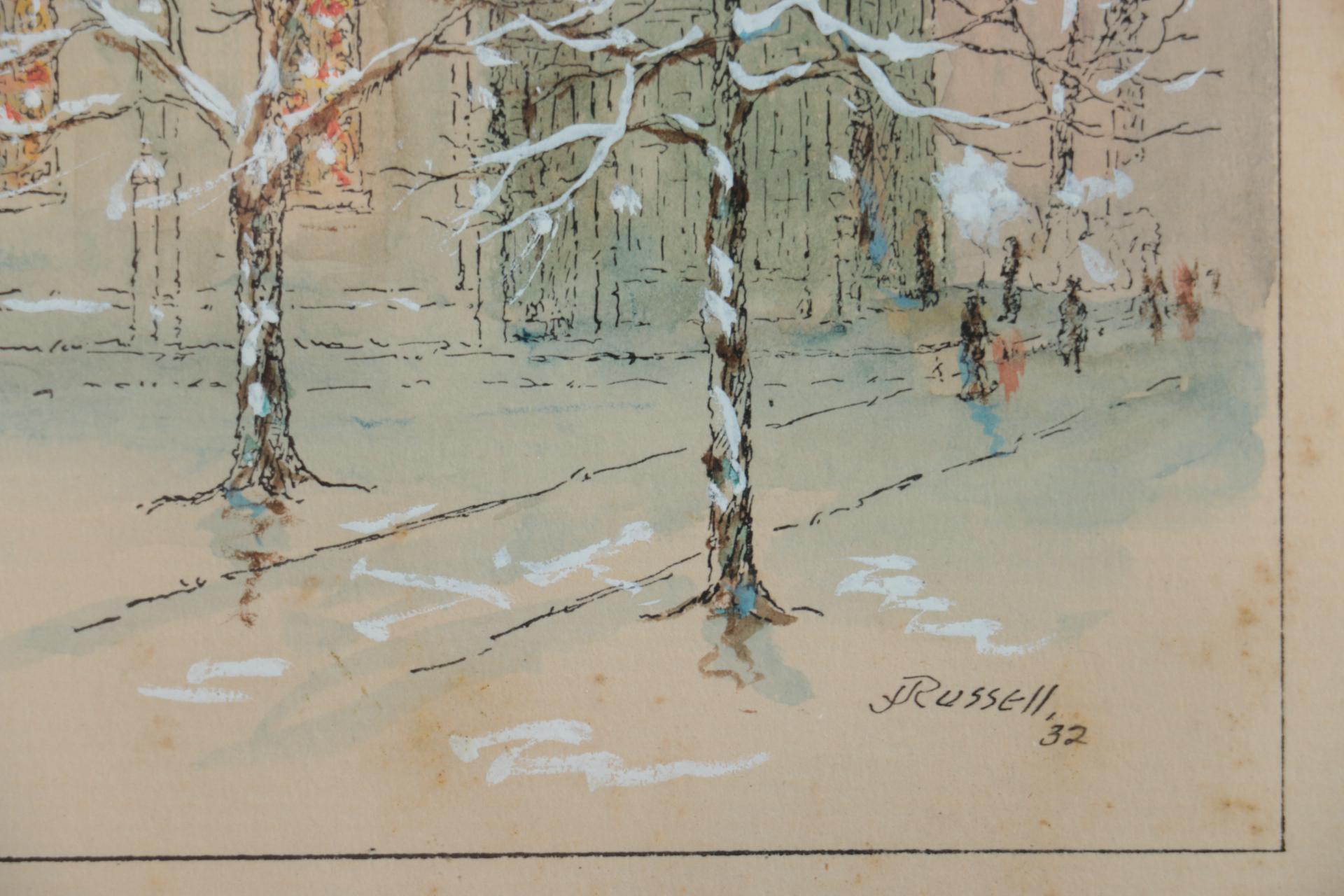 J. Russell Mixed Media Painting of Cathedral