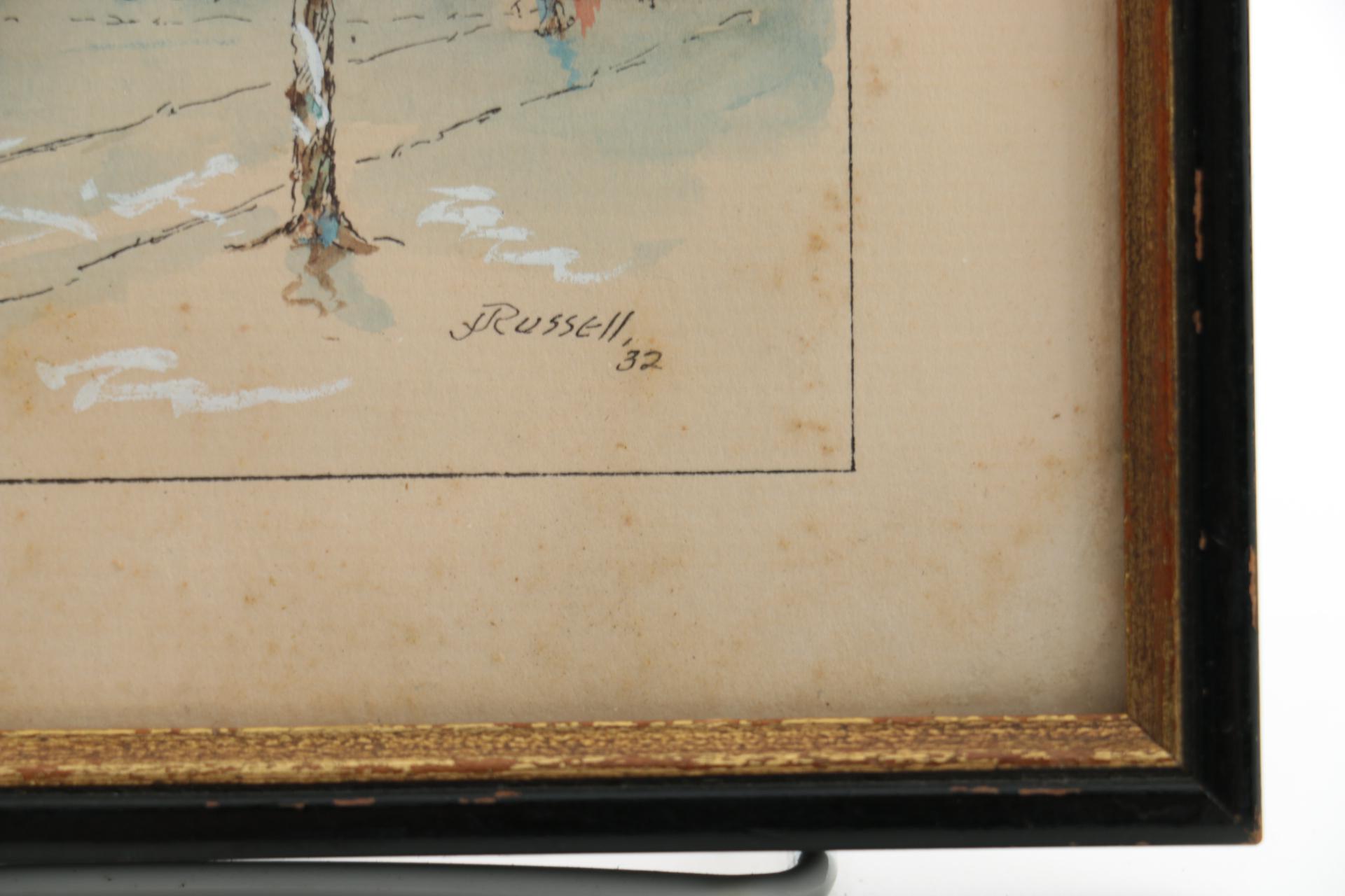 J. Russell Mixed Media Painting of Cathedral