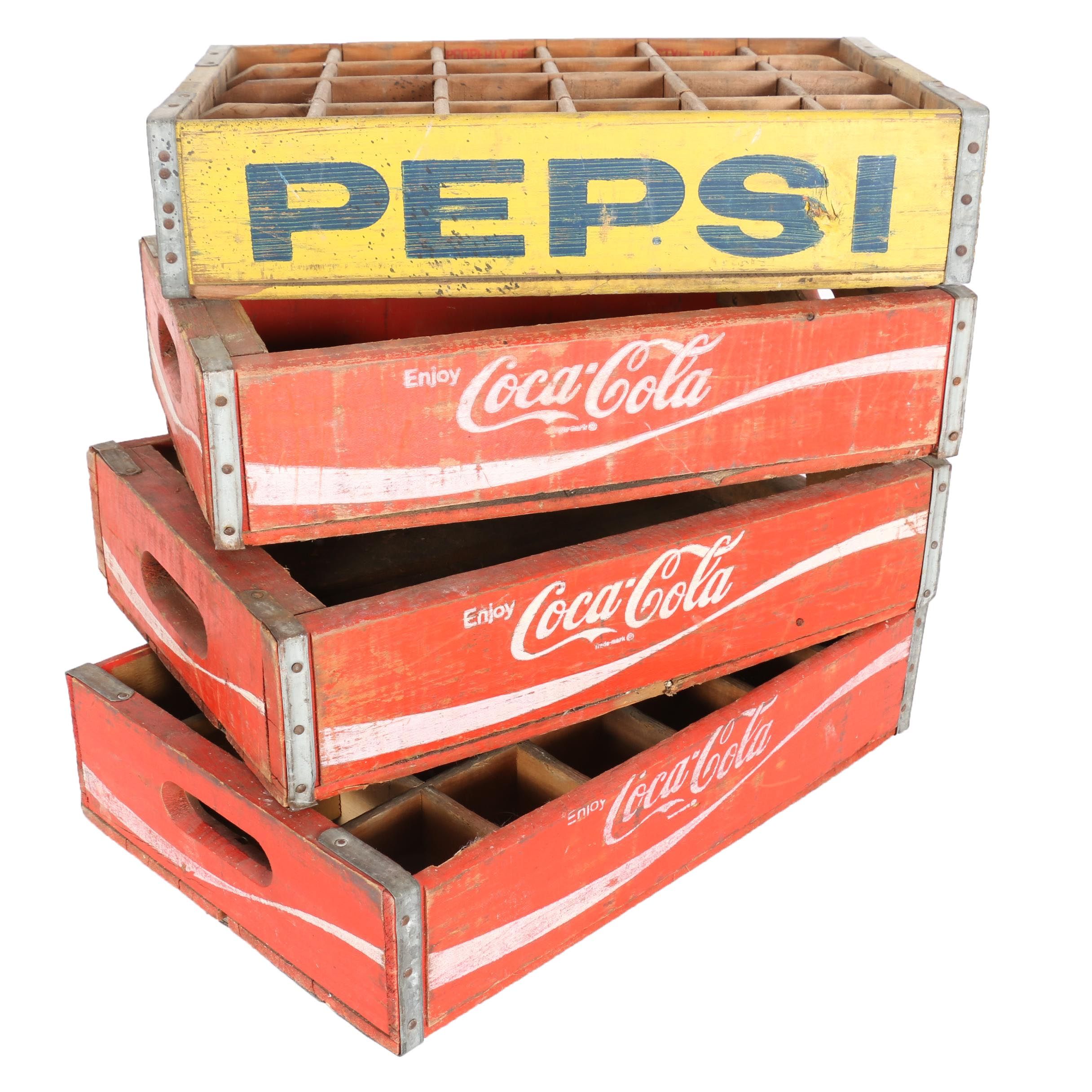 Vintage Coca-Cola and Pepsi Soda Crates