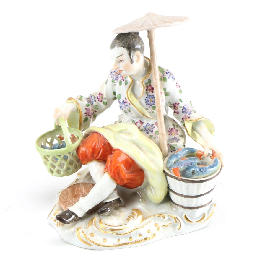 Meissen Antique Porcelain Figure of Chinese Fishmonger