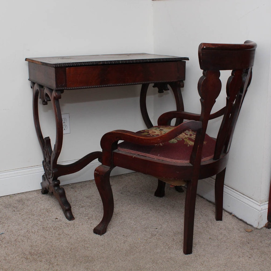 Antique Wooden Desk and Chair