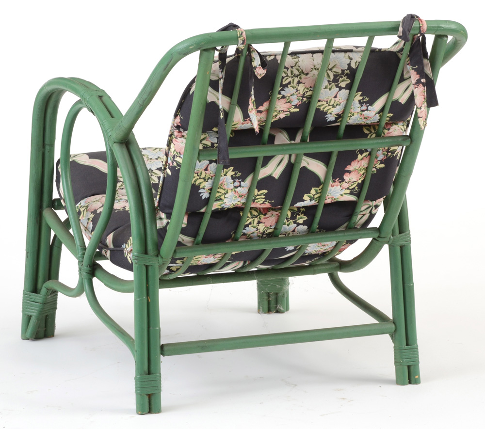 Vintage Green Rattan Lounge Chairs with Chintz Cushion