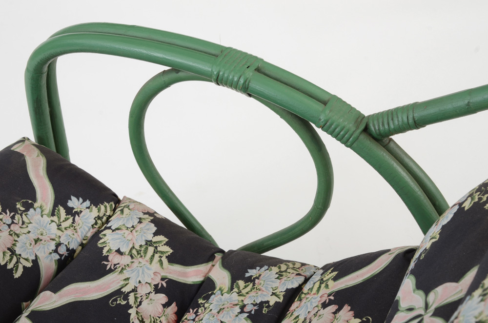 Vintage Green Rattan Lounge Chairs with Chintz Cushion