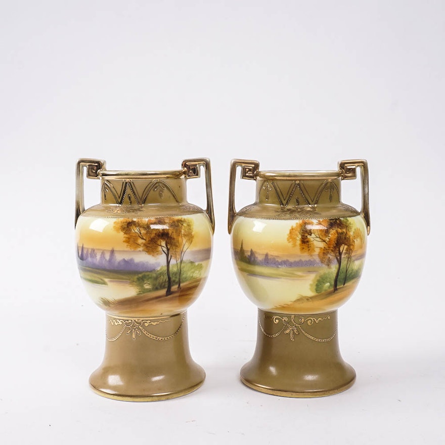 Antique Hand Painted Nippon Morimura Vases