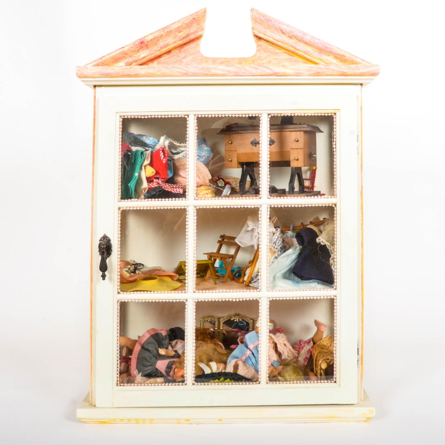Federal Style Display Cabinet With Dolls and Accessories