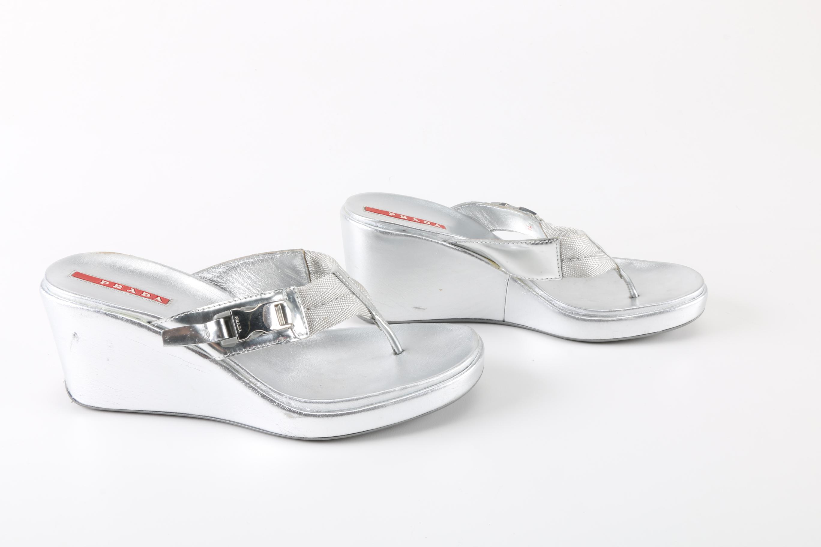 Prada Metallic Silver Sandals