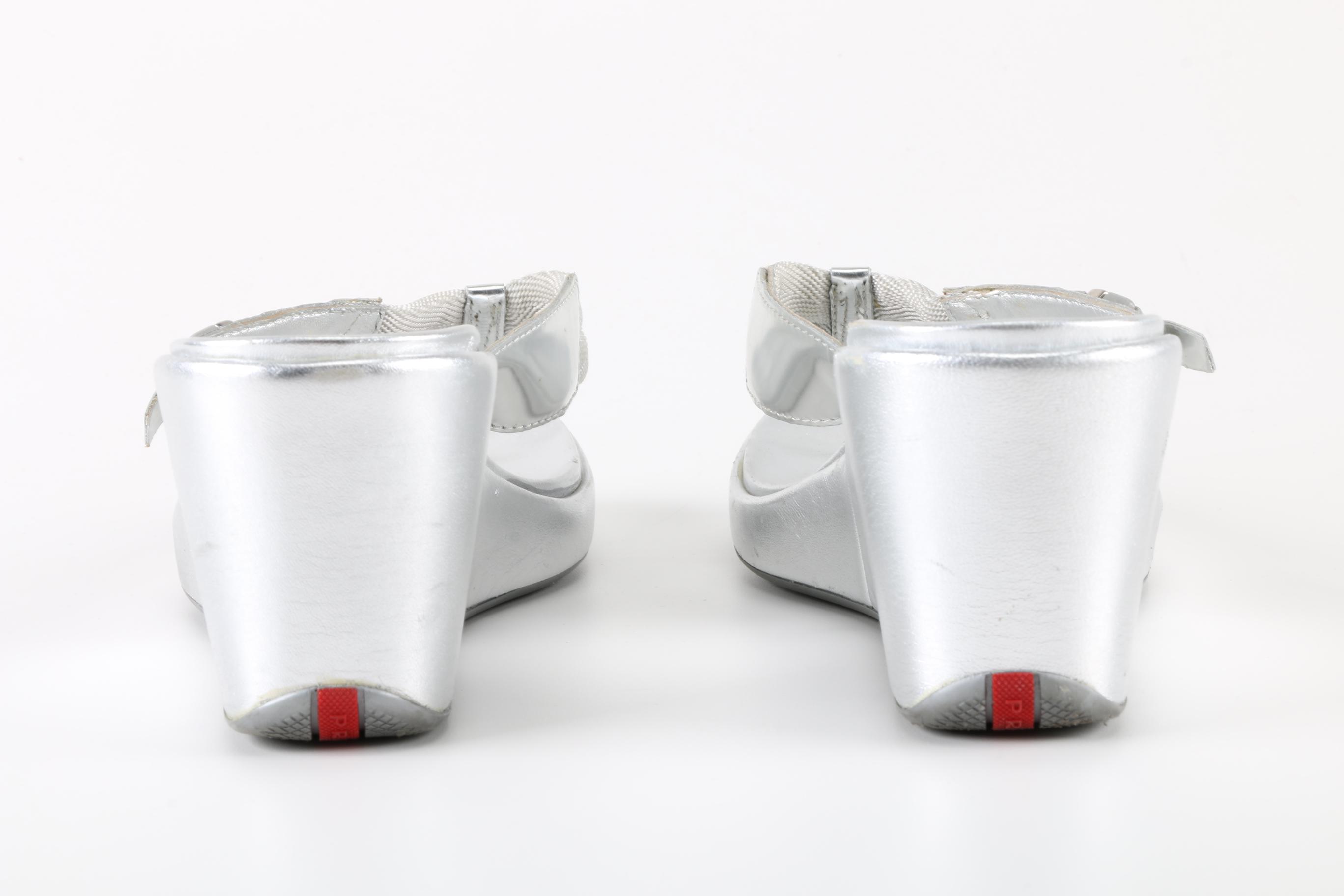 Prada Metallic Silver Sandals