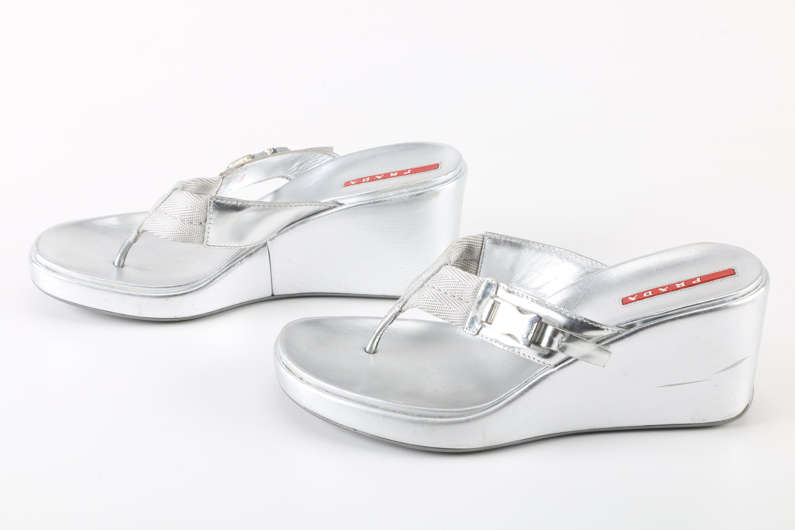 Prada Metallic Silver Sandals