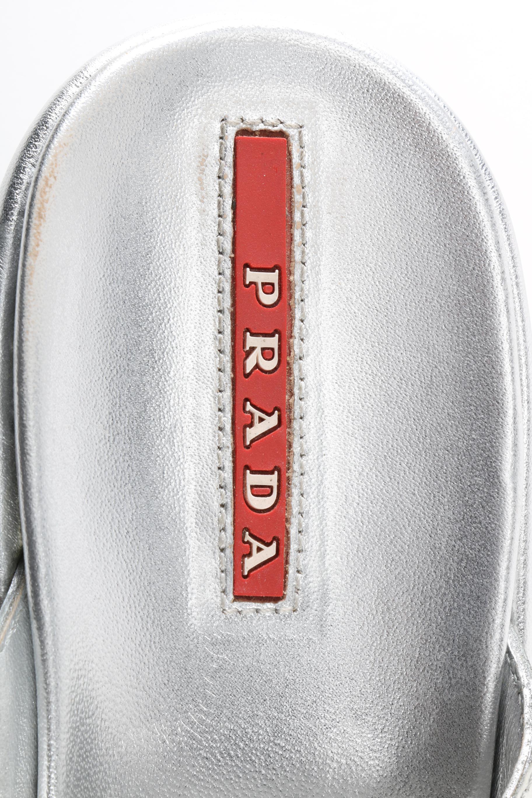 Prada Metallic Silver Sandals