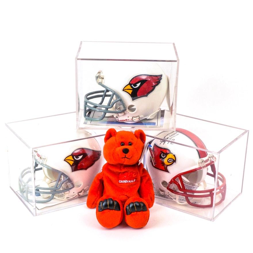 Arizona Cardinals Autographed Miniature Helmets and Bear