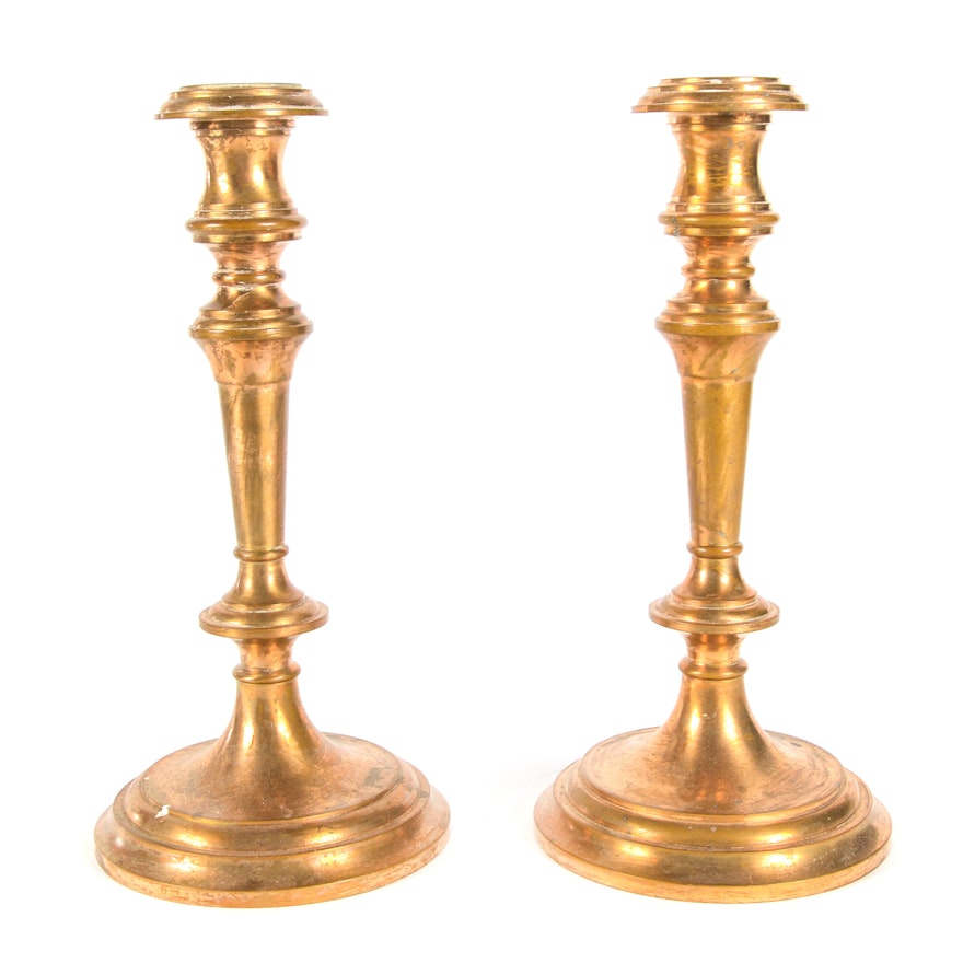 Pair Of Brass Tone Candlesticks