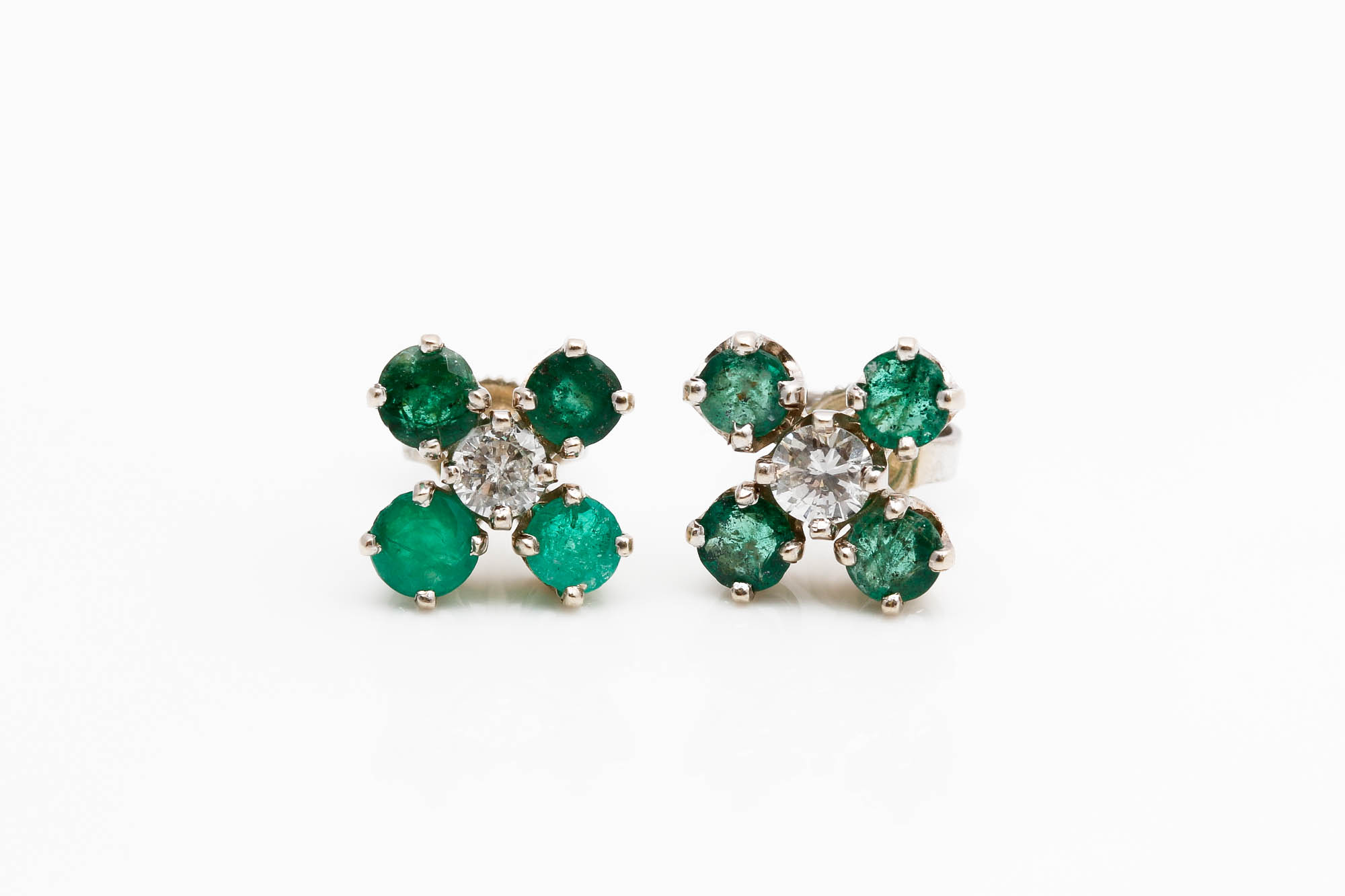 14K White Gold Emerald and Diamond Earrings