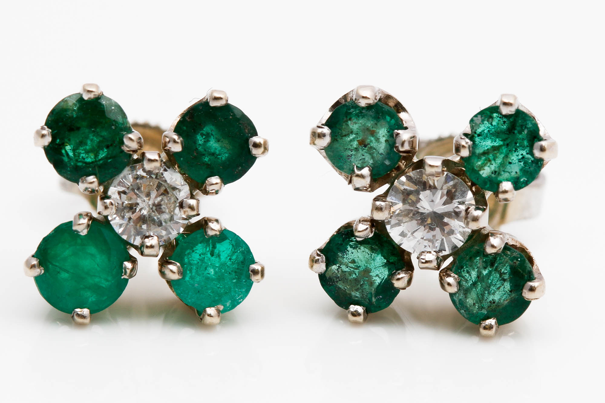 14K White Gold Emerald and Diamond Earrings